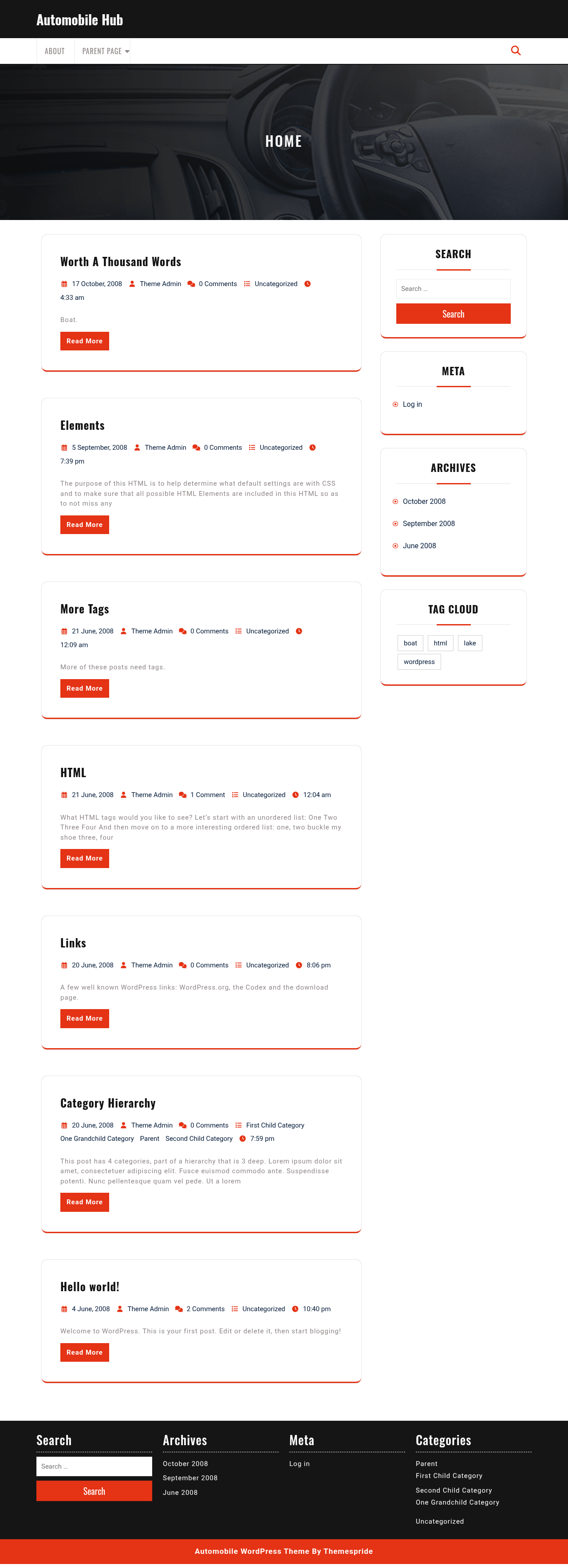 Десктоп (ниже) — Automobile Hub