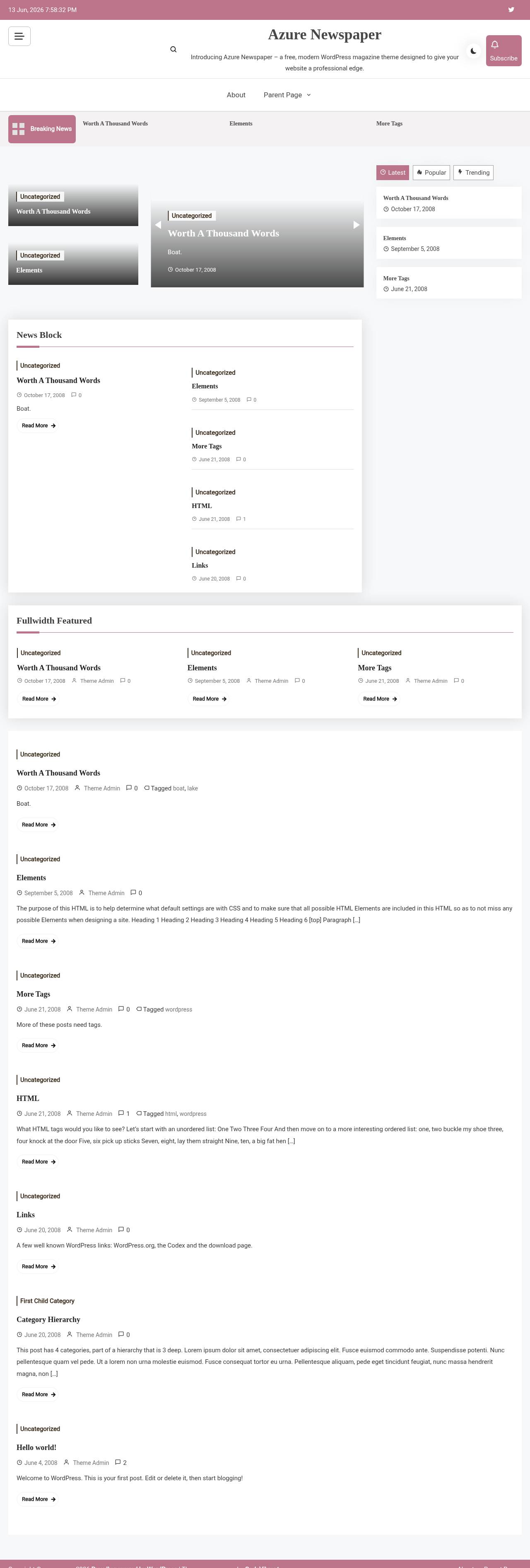 Десктоп (ниже) — Azure Newspaper