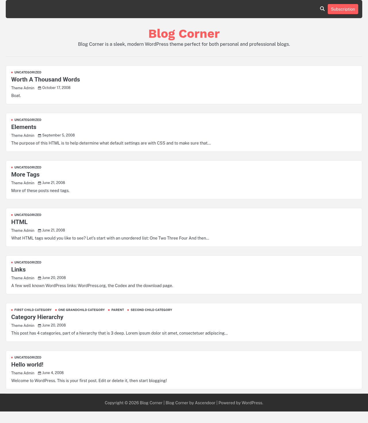 Десктоп (ниже) — Blog Corner