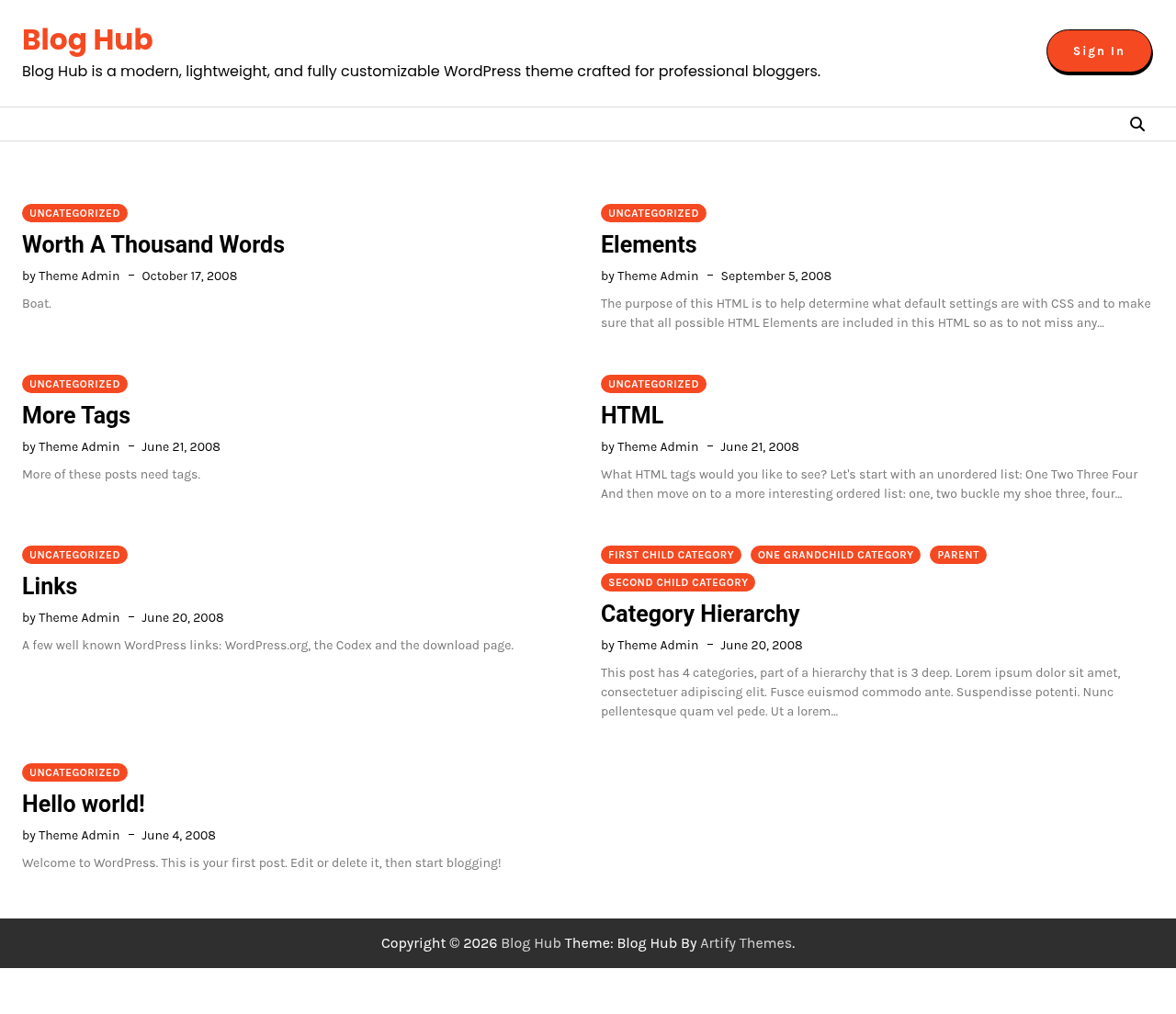 Десктоп (ниже) — Blog Hub