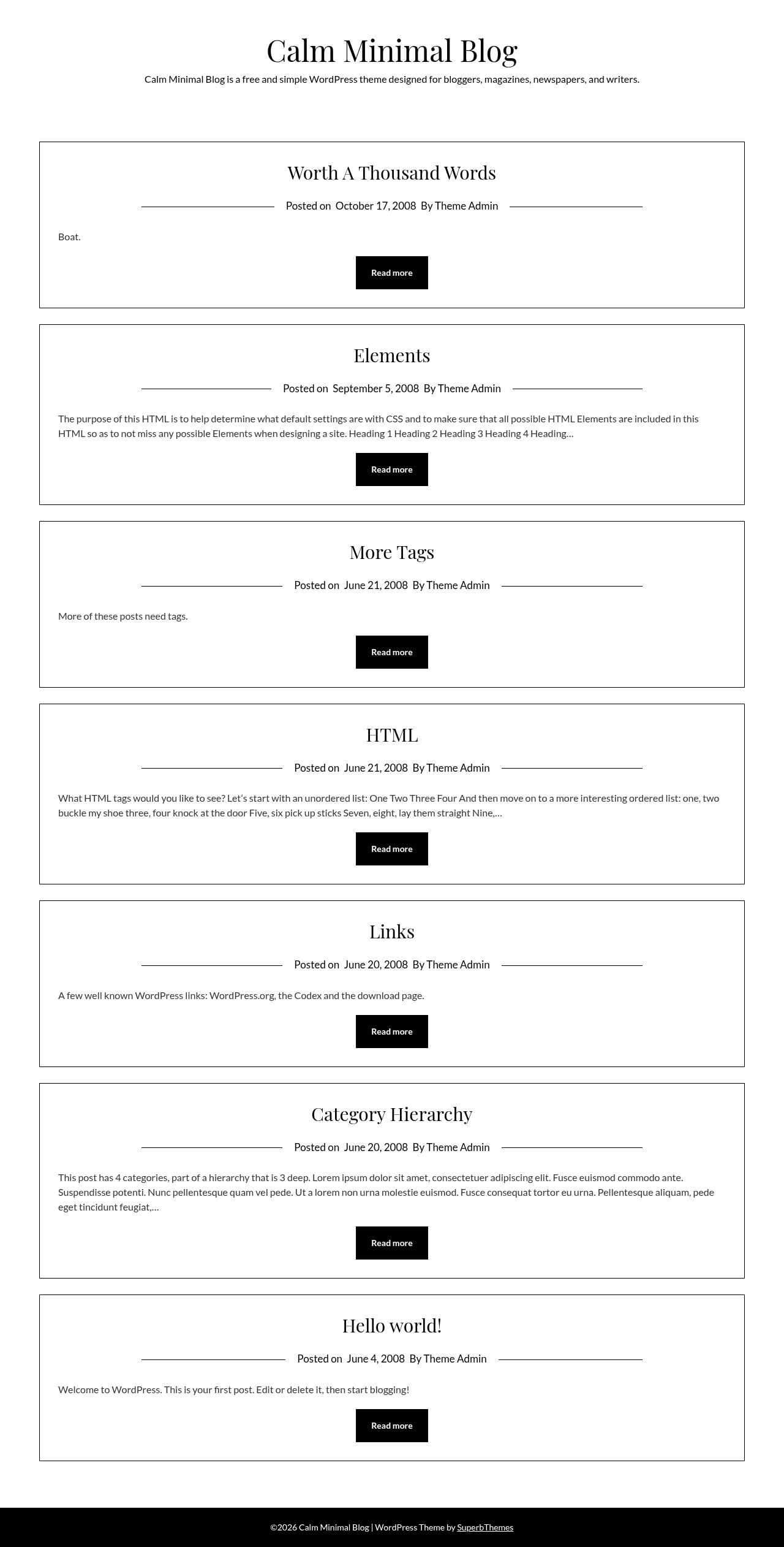 Десктоп (ниже) — Calm Minimal Blog