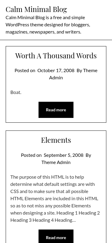 Мобильный вид — Calm Minimal Blog