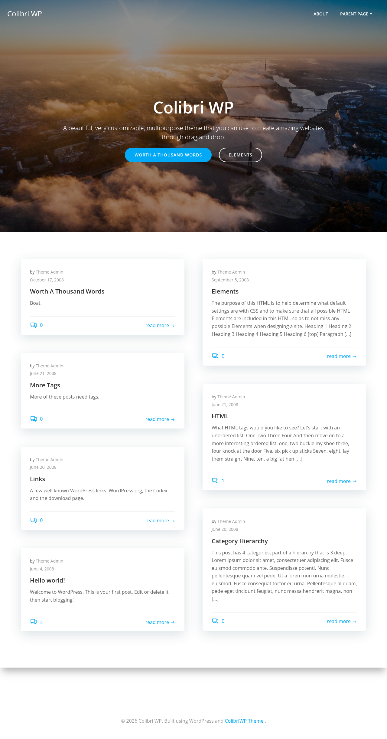 Десктоп (ниже) — Colibri WP