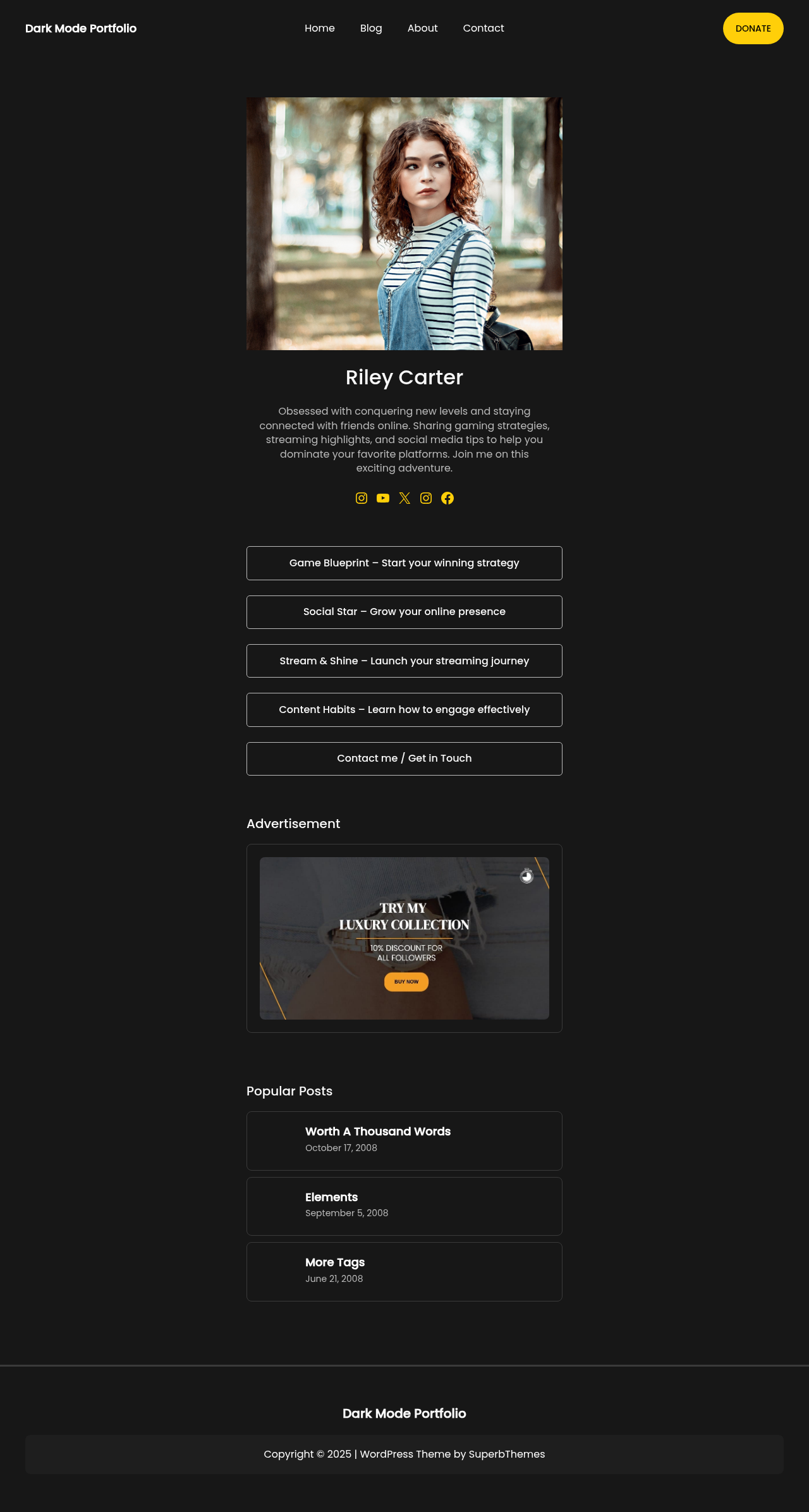 Десктоп (ниже) — Dark Mode Portfolio
