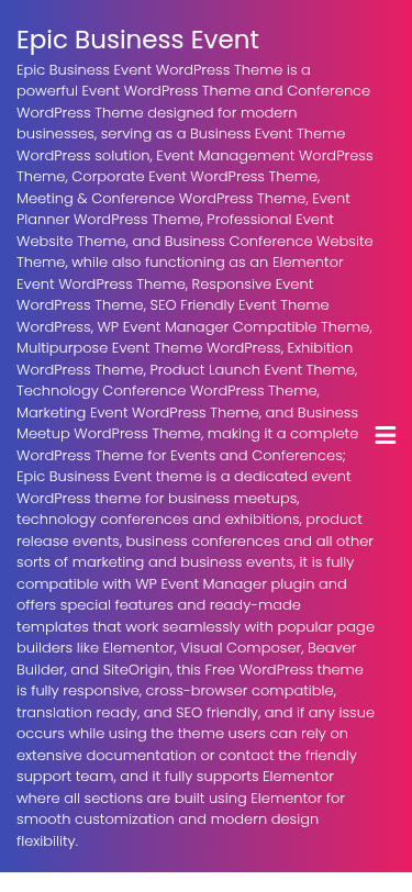 Мобильный вид — Epic Business Event