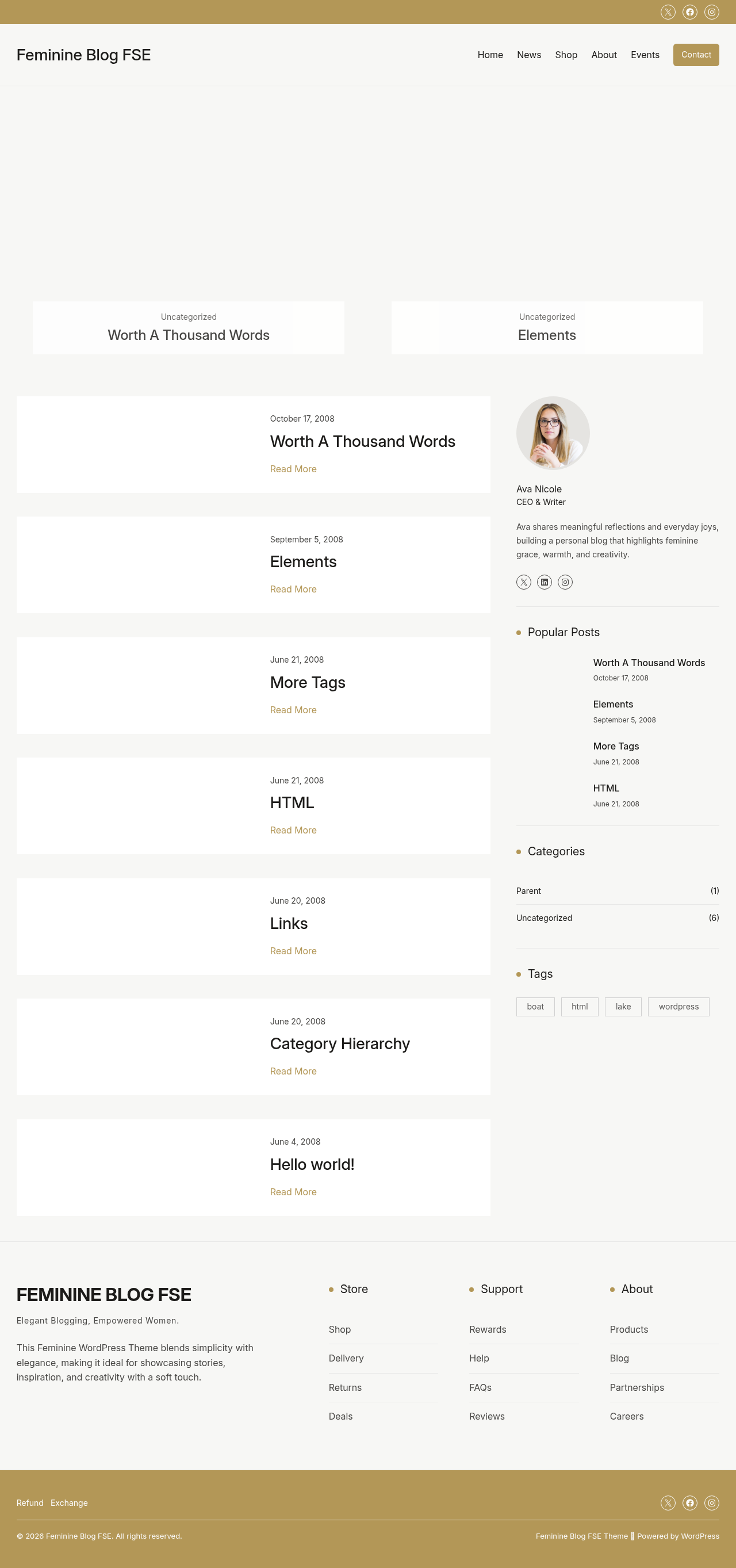 Десктоп (ниже) — Feminine Blog FSE