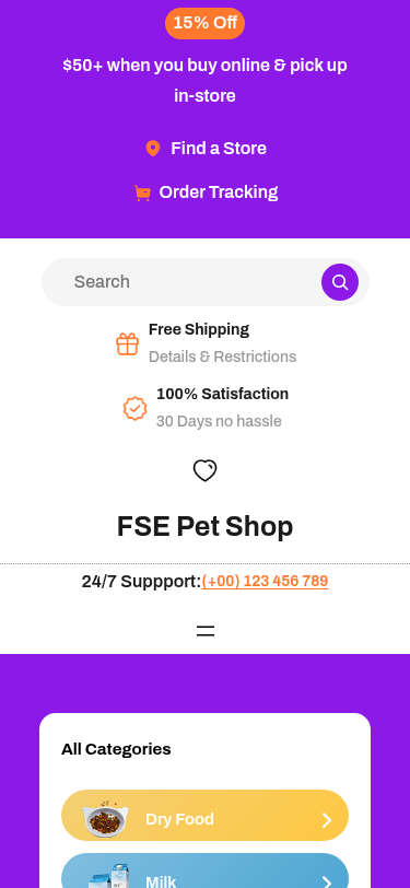 Мобильный вид — FSE Pet Shop