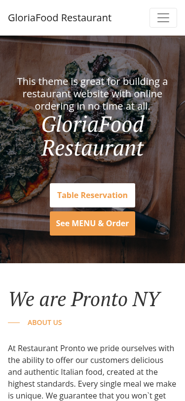 Мобильный вид — GloriaFood Restaurant