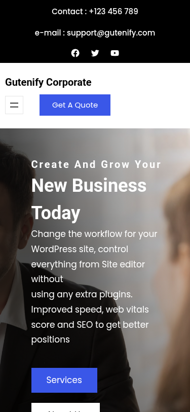 Мобильный вид — Gutenify Corporate