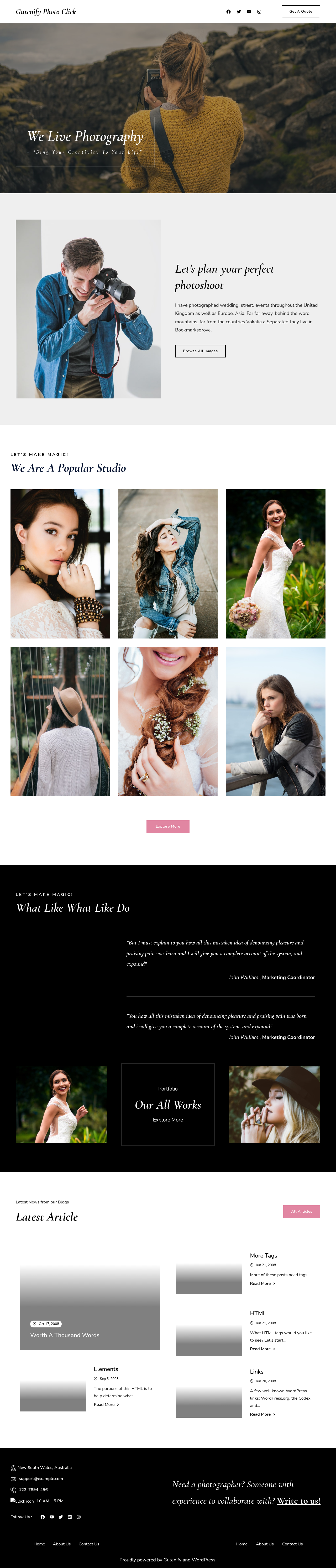 Десктоп (ниже) — Gutenify Photo Click