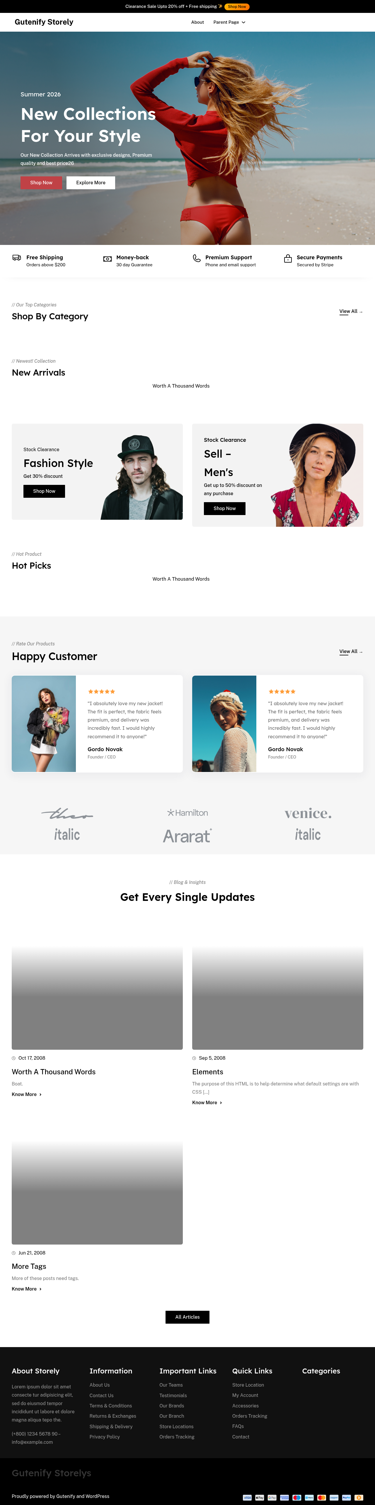 Десктоп (ниже) — Gutenify Storely