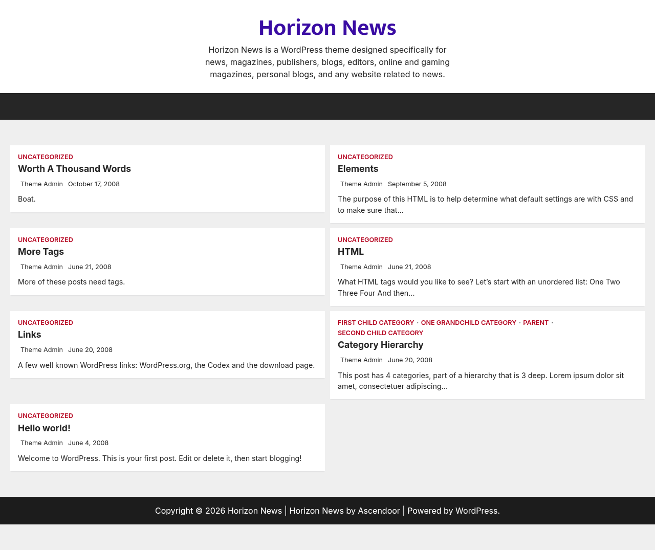 Десктоп (ниже) — Horizon News