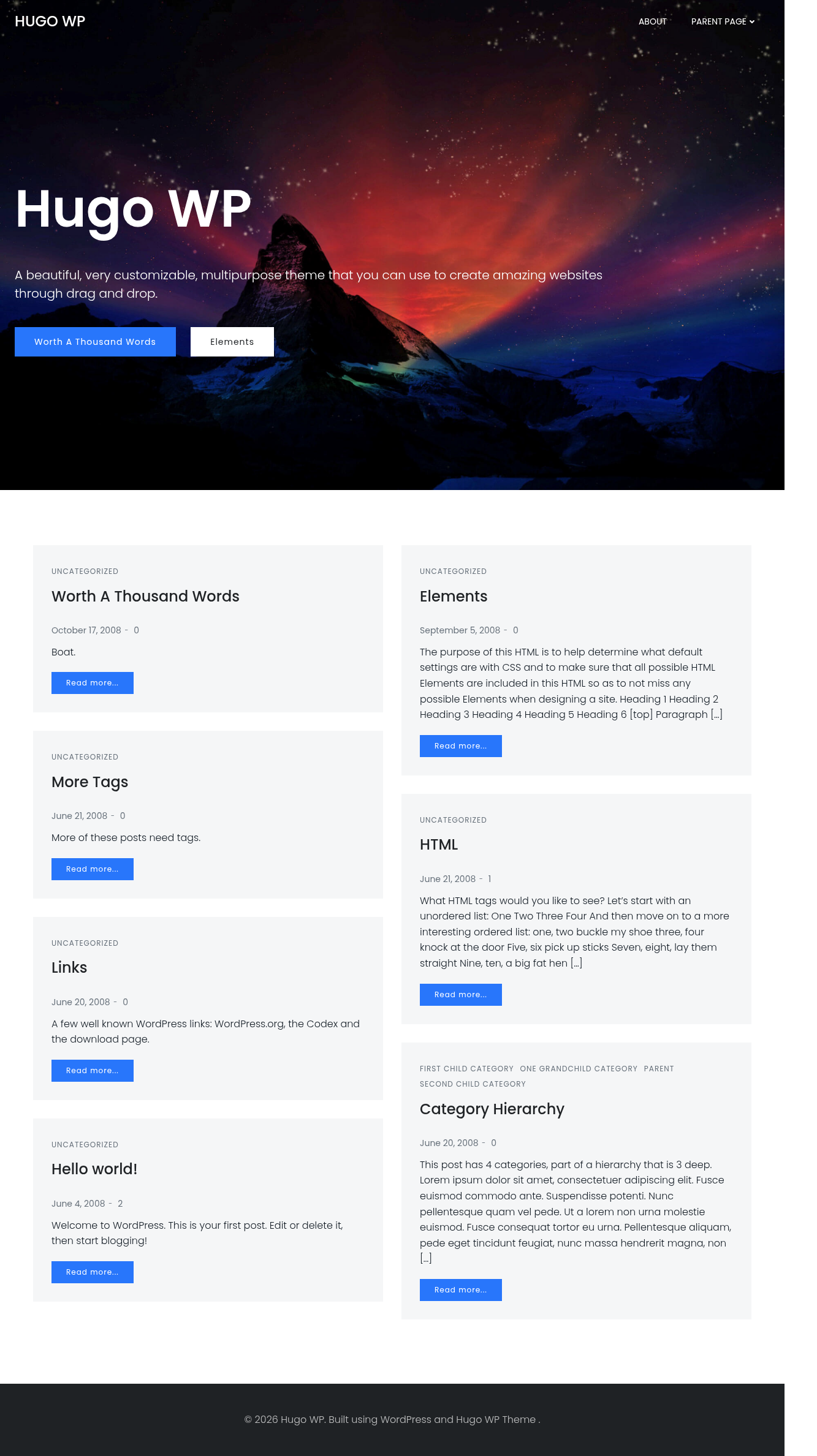 Десктоп (ниже) — Hugo WP