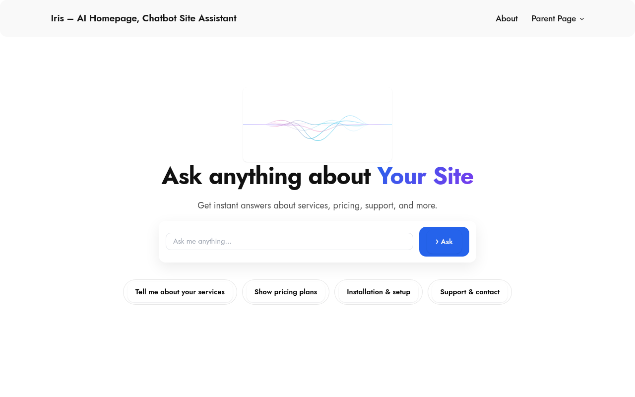 Десктоп — Iris - AI Homepage, Chatbot Site Assistant