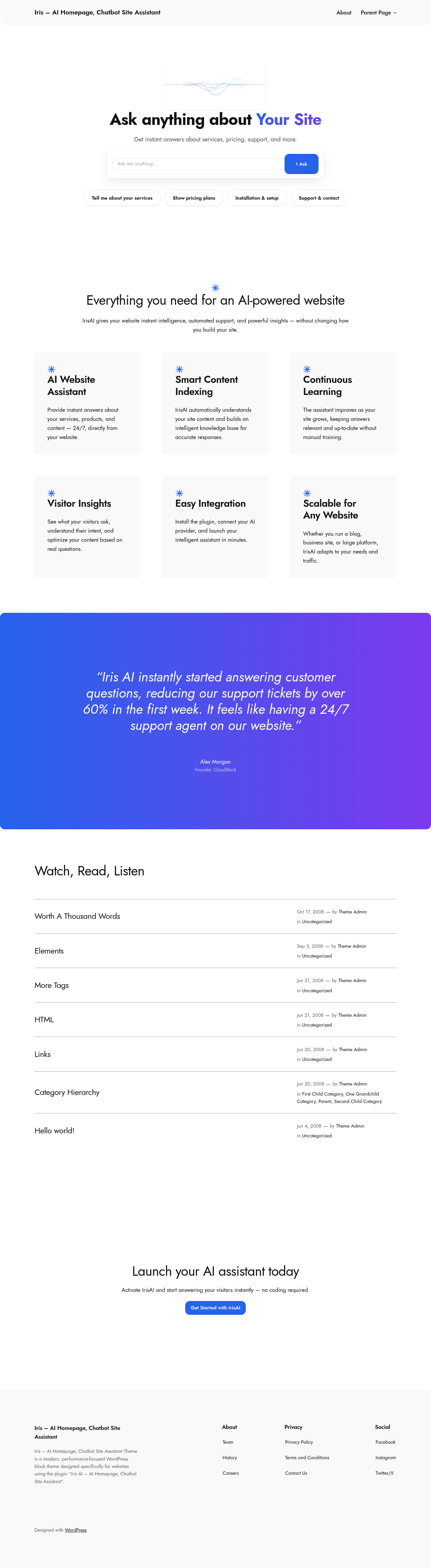 Десктоп (ниже) — Iris - AI Homepage, Chatbot Site Assistant