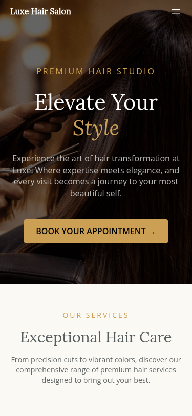 Мобильный вид — Luxe Hair Salon