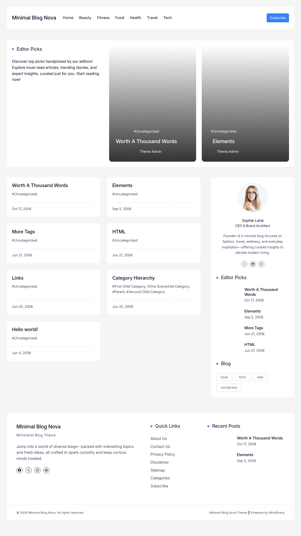 Десктоп (ниже) — Minimal Blog Nova