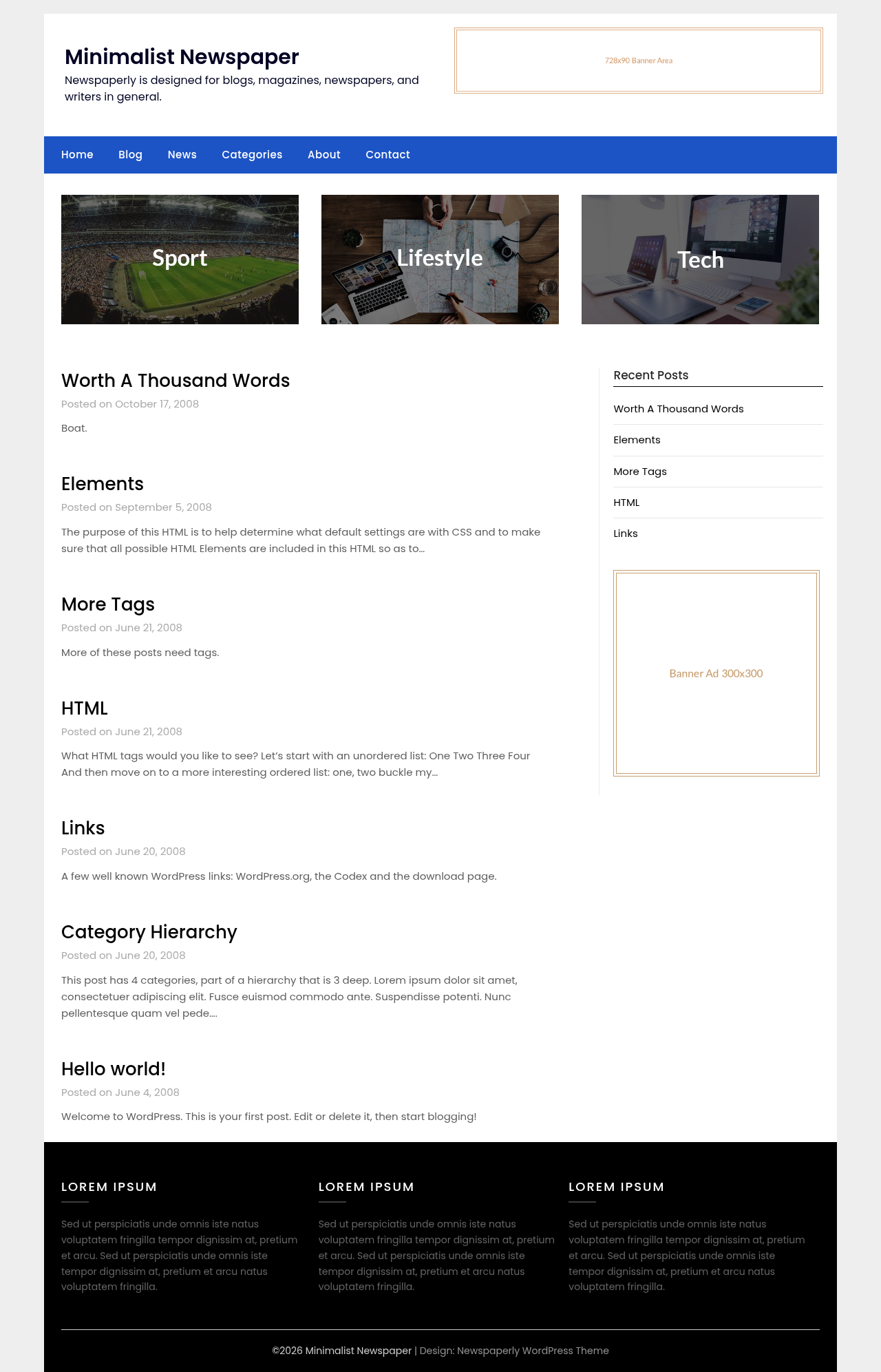 Десктоп (ниже) — Minimalist Newspaper