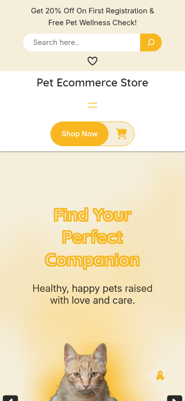 Мобильный вид — Pet Ecommerce Store