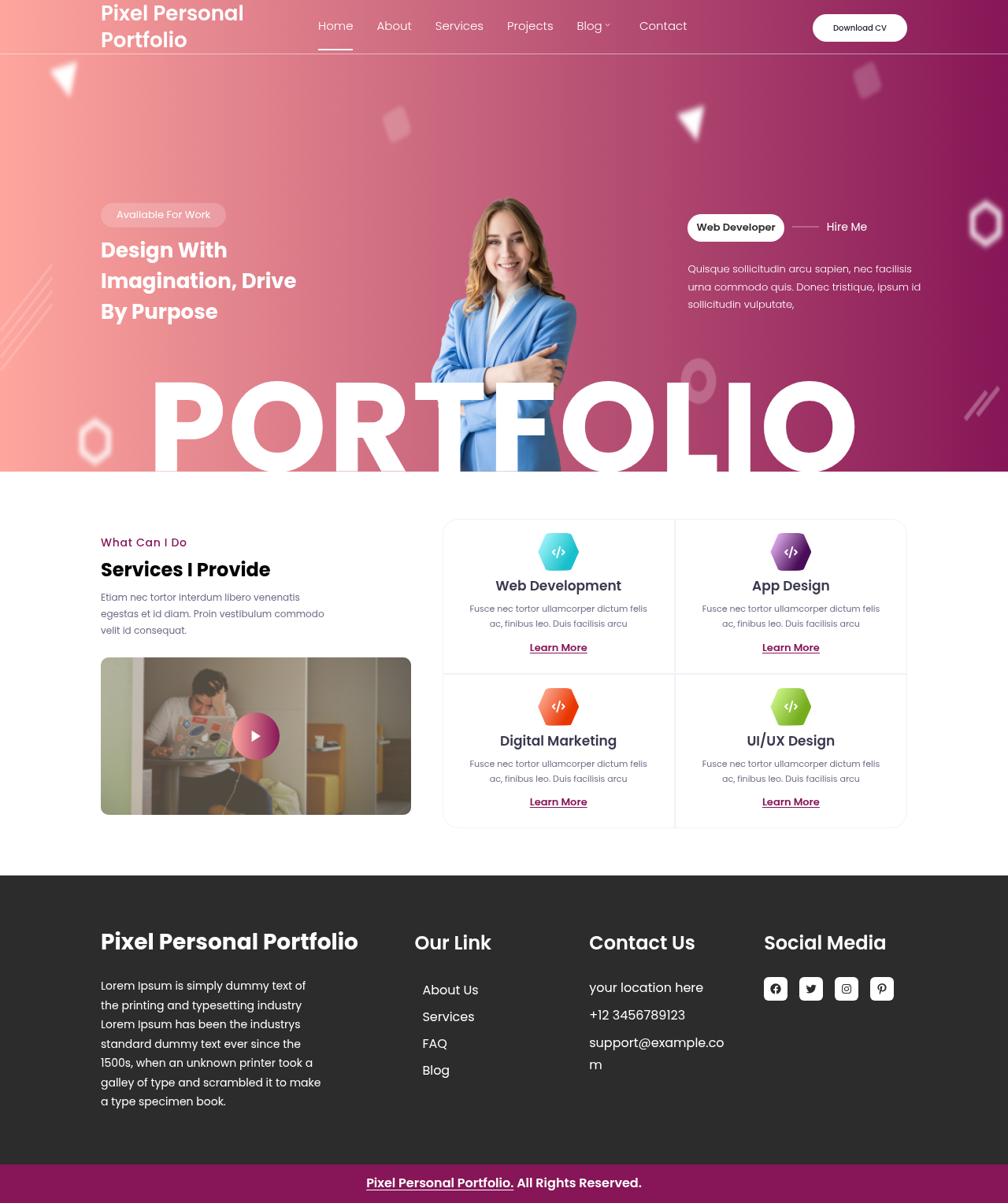 Десктоп (ниже) — Pixel Personal Portfolio
