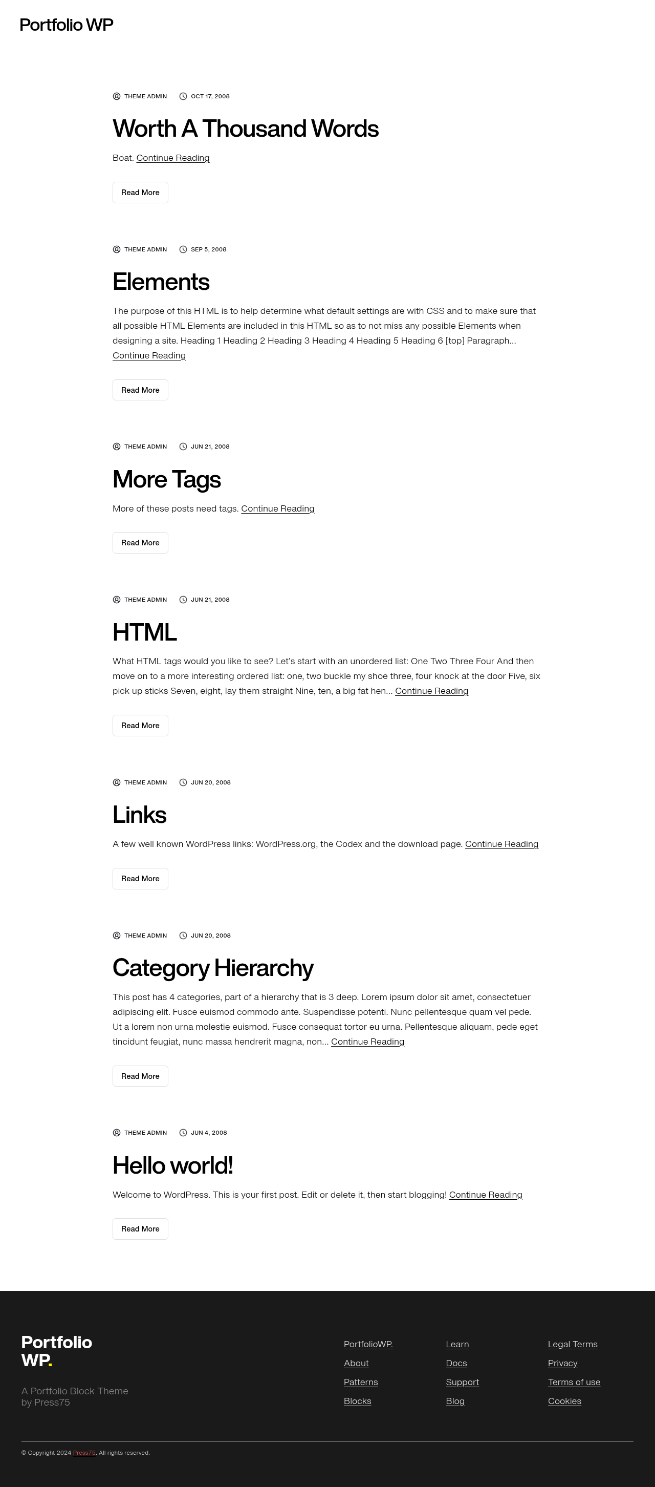 Десктоп (ниже) — Portfolio WP
