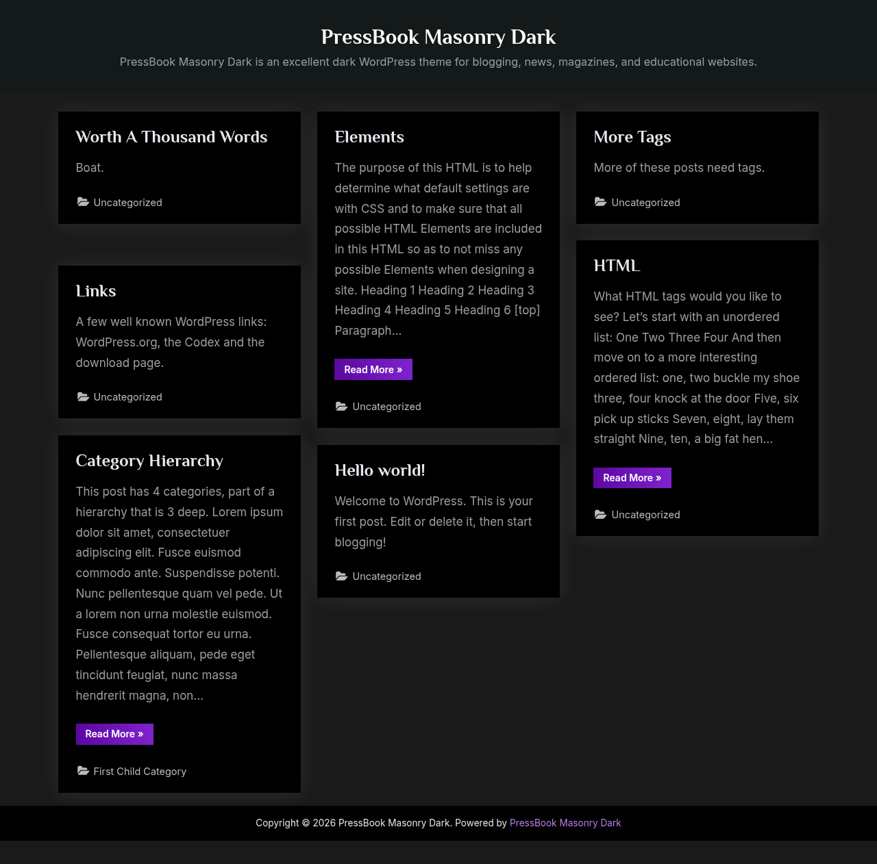 Десктоп (ниже) — PressBook Masonry Dark
