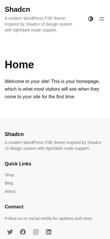 Мобильный вид — Shadcn