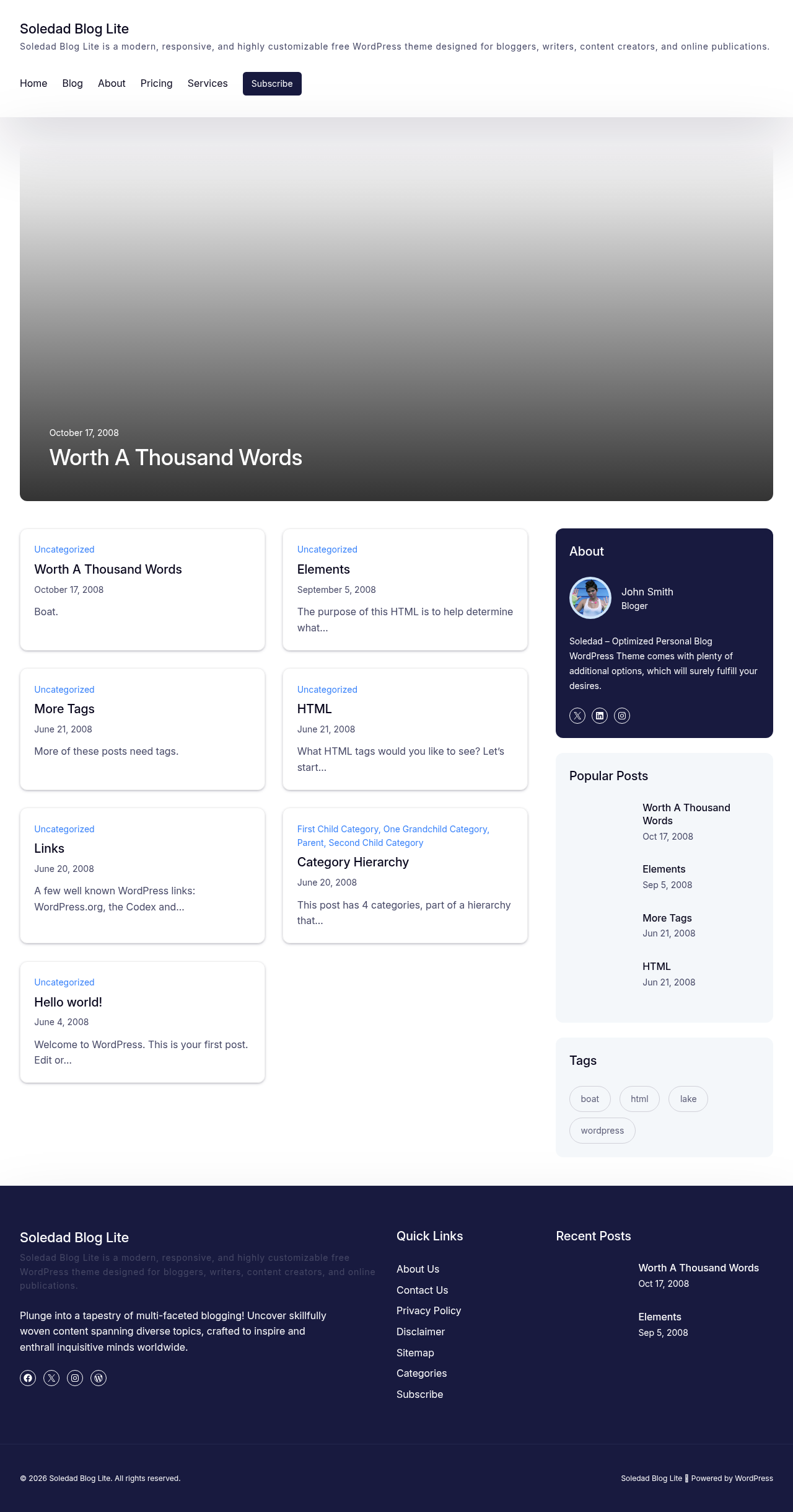 Десктоп (ниже) — Soledad Blog Lite