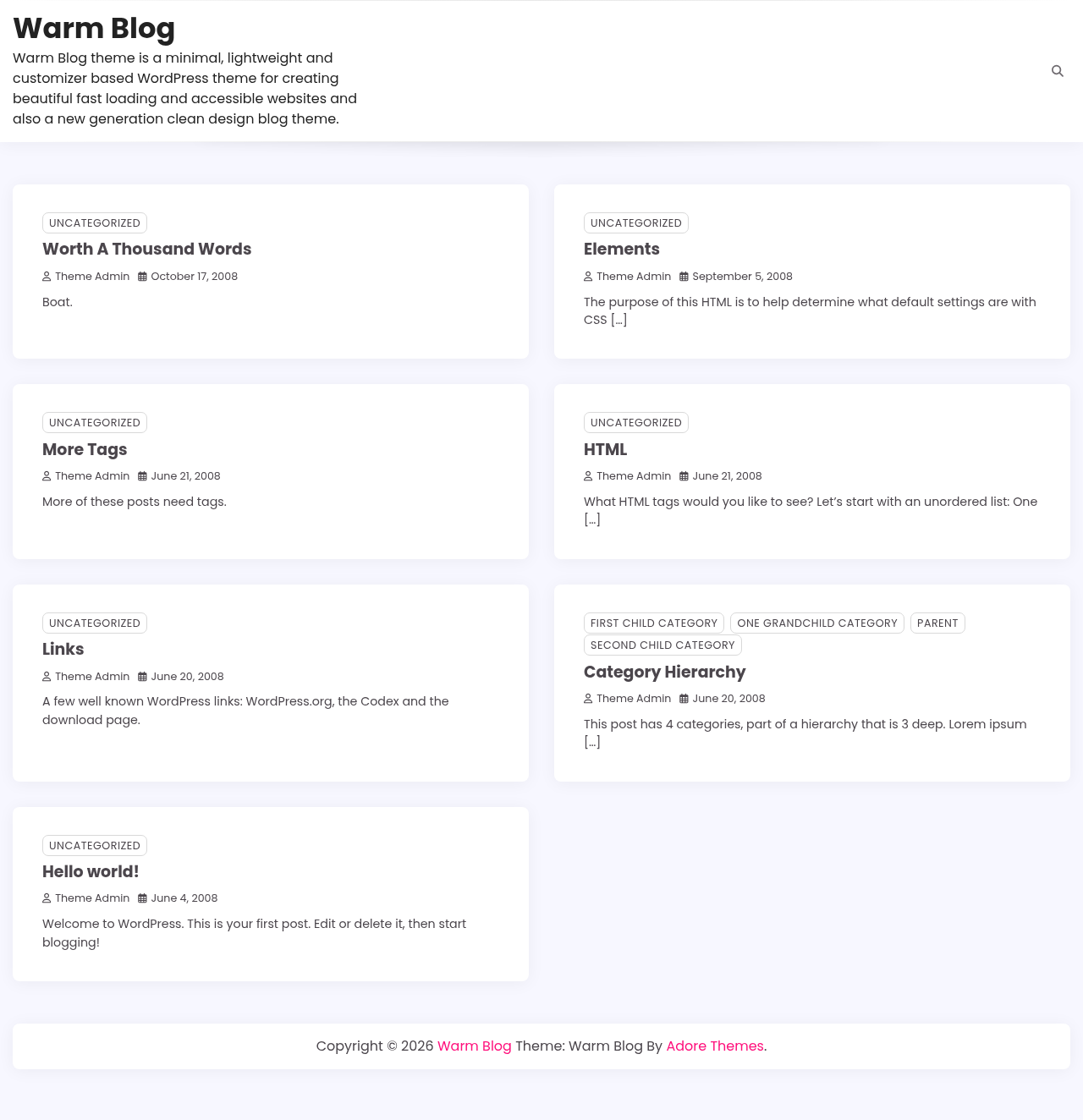 Десктоп (ниже) — Warm Blog