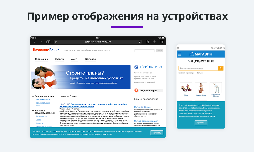 Уведомление об обработке и использовании cookies файлов (баннер согласия с политикой куки, ФЗ 152) — скриншот 3