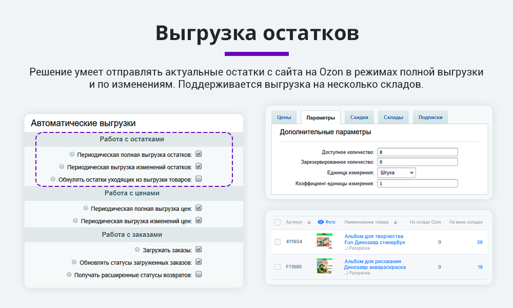 Интеграция с Ozon (Озон) по API. Цены, остатки, заказы, статусы, акты — скриншот 2