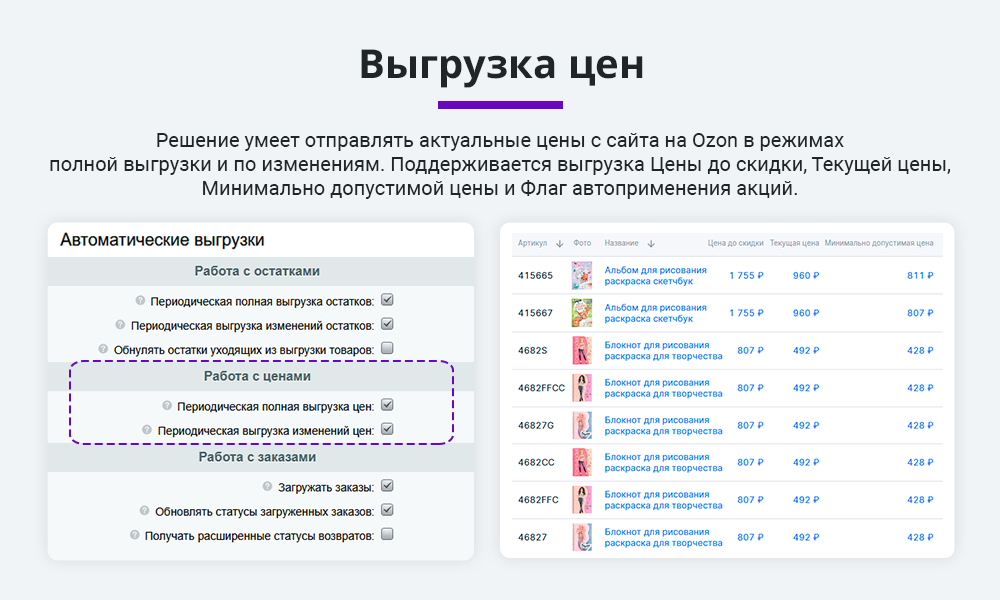 Интеграция с Ozon (Озон) по API. Цены, остатки, заказы, статусы, акты — скриншот 3