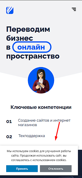 Уведомление о Cookie — скриншот 2