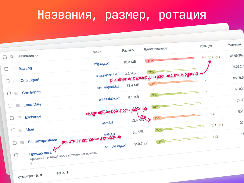 iHead: Логи — Monolog 3 в админке Битрикс — скриншот 2