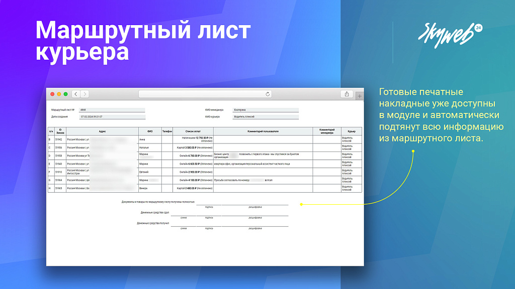 Маршрутный лист курьера. Организация службы доставки заказов и управление курьерами — скриншот 6