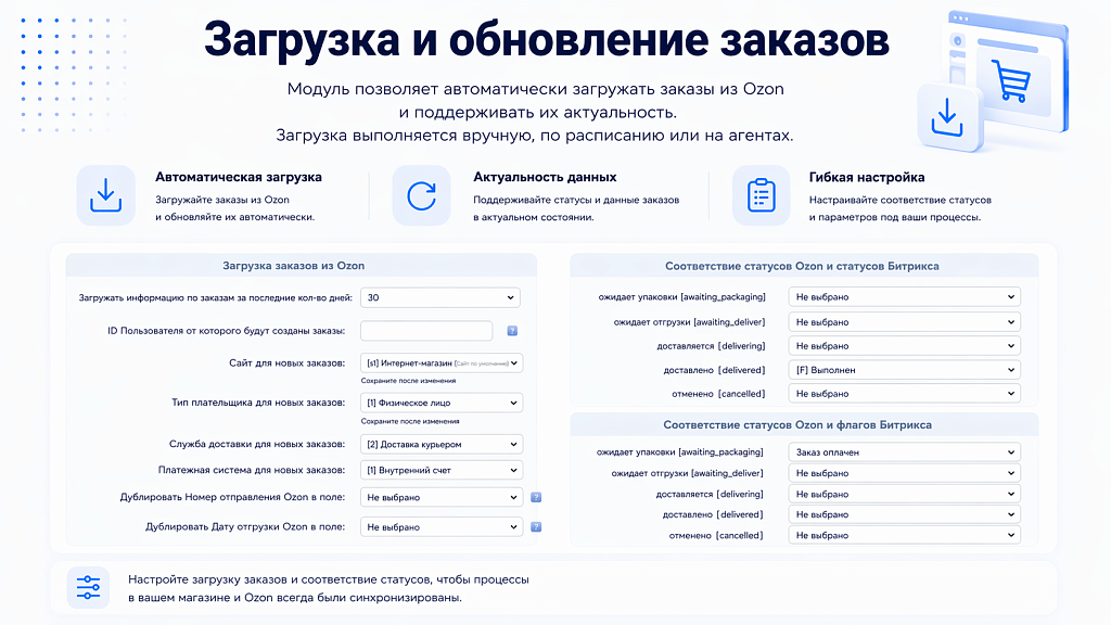 Интеграция с OZON (ОЗОН): товары, цены, остатки, заказы (гибкая настройка) — скриншот 6