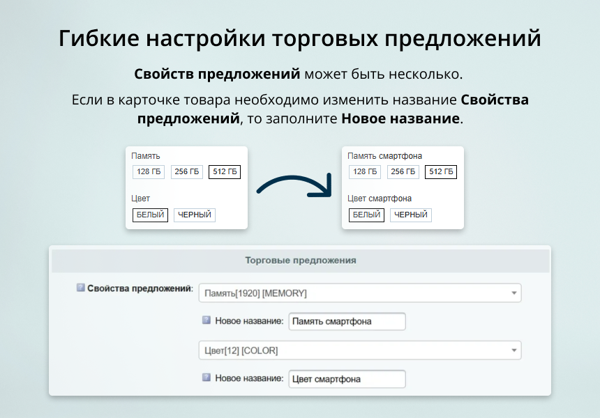 INRAISE: Простые товары в торговых предложениях. Объединение простых товаров по свойствам в виде ТП — скриншот 5
