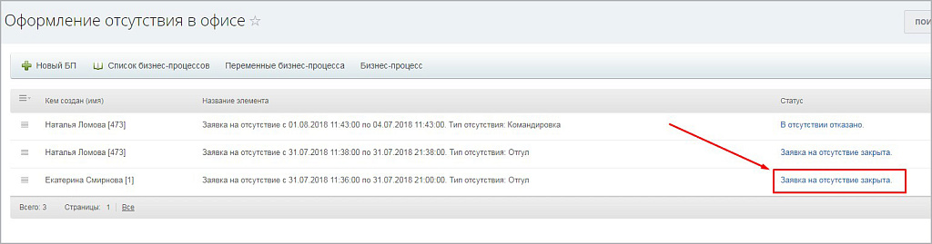 Бизнес-процесс "Отгул" — скриншот 7