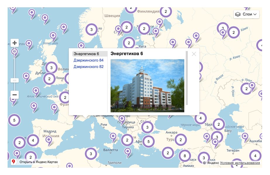 whatAsoft: Яндекс.карта объектов инфоблока Big Data — скриншот 5