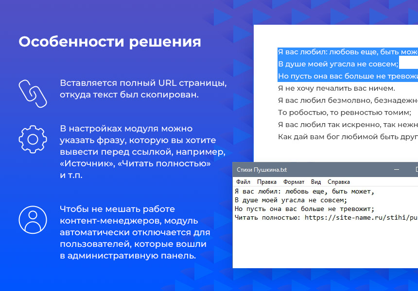 Защита от копирования: добавление копирайта и ссылки на источник — скриншот 2