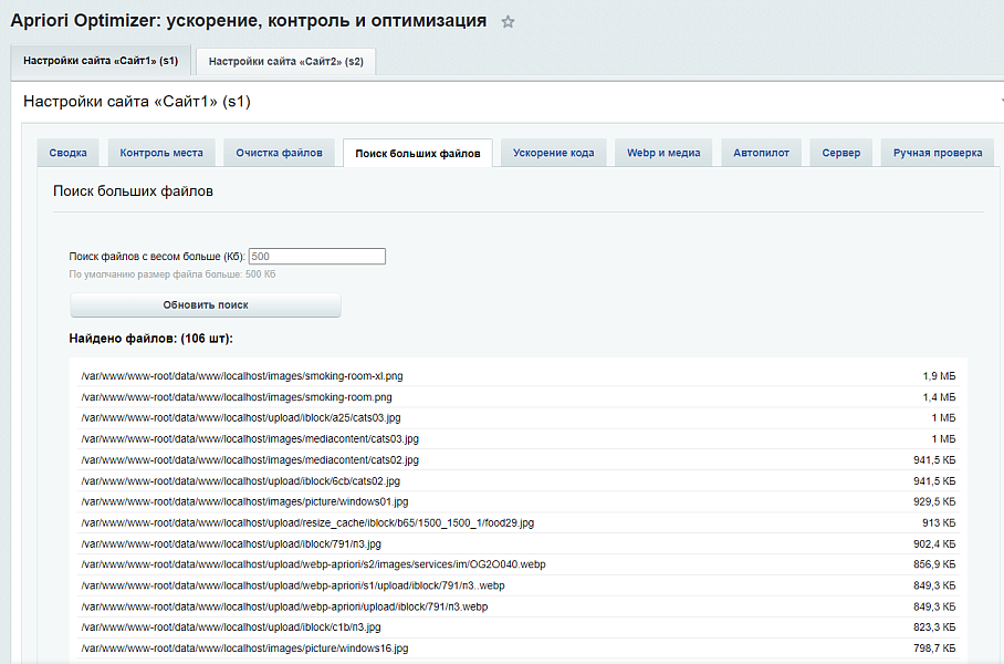 Apriori Optimizer: Ускорение, контроль и оптимизация  (webp, pagespeed, seo, кеш, защита) — скриншот 12