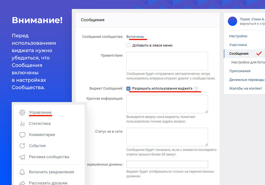 Виджет «Сообщения сообщества» ВКонтакте (VK) — скриншот 3