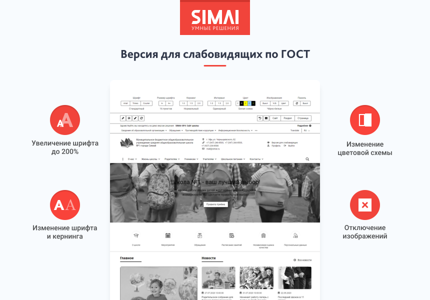 SIMAI-SF4: Сайт школы (версия для слабовидящих, приказ 1493, html-разметка, ЭЦП, адаптив) — скриншот 3