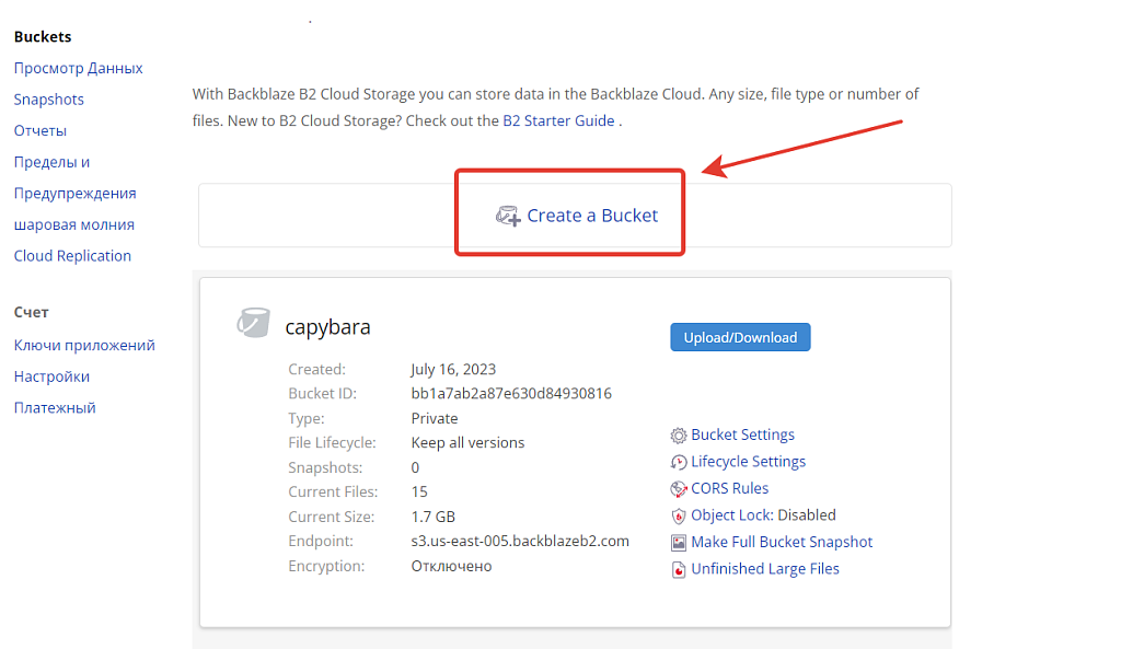 Хранение резервных копий в облаке Backblaze — скриншот 3