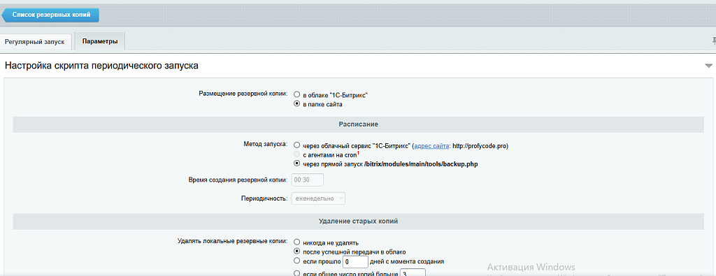 Резервное копирование в Рег. облако — скриншот 2