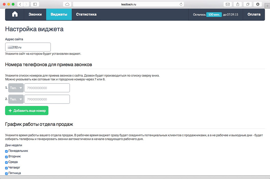Виджет "обратный звонок" LeadBack — скриншот 2